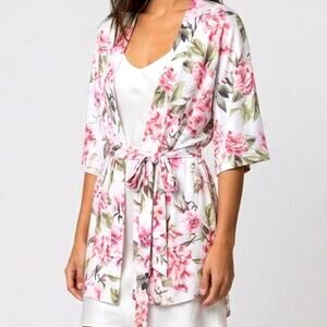 Show Me Your MuMu Pink Floral Robe One Size – Tie Back, 3/4 Sleeve